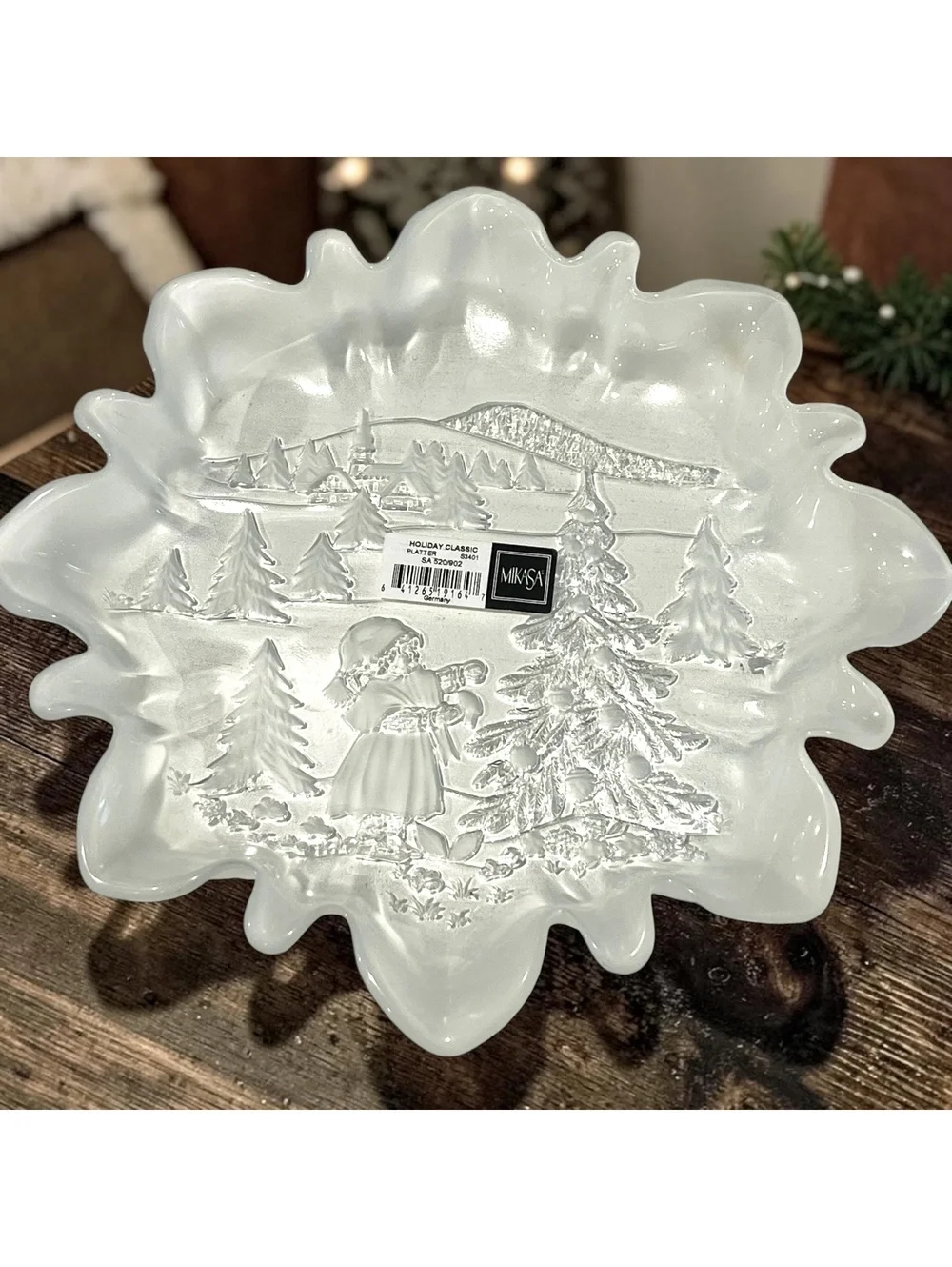 Mikasa Holiday Classics Christmas Glass Platter Germany Snowflake Tree Village
